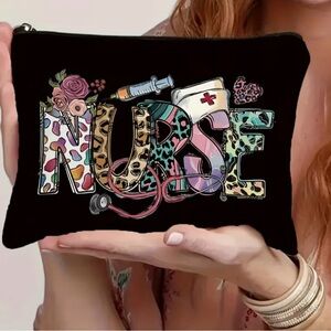 Nurse Print Black Bag Pouch